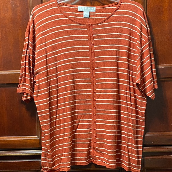 Dress Barn Tops - Dress Barn Woman vintage Rust Striped faux Button-Down plus size 3X silk Top